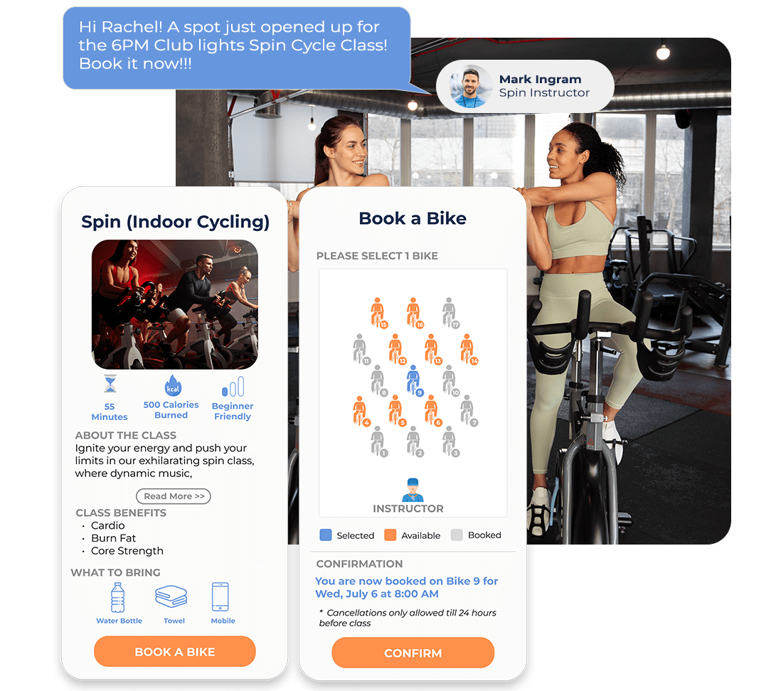 SHC Booking and Attendance Software for Health Clubs and Gyms - Spin Class