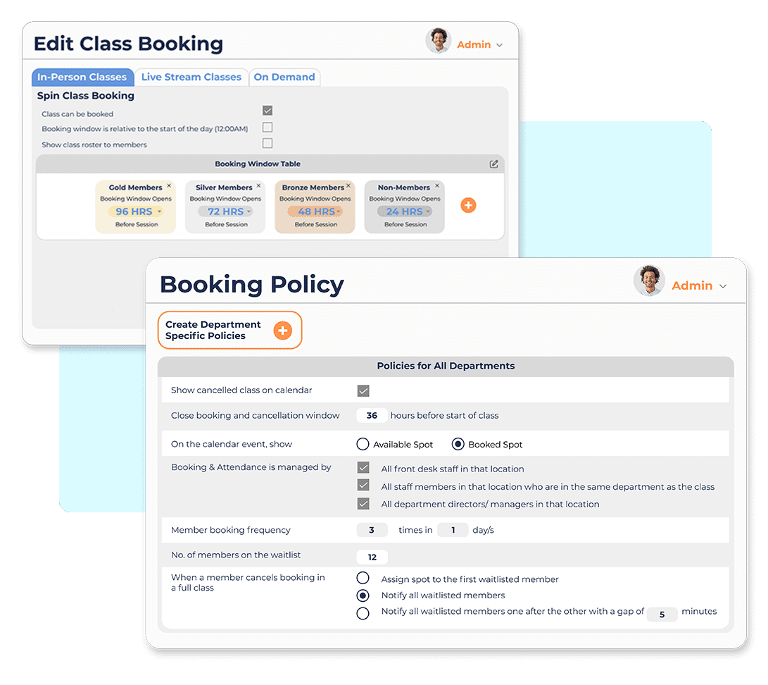 SHC Booking and Attendance Software for Health Clubs and Gyms - Booking Policies
